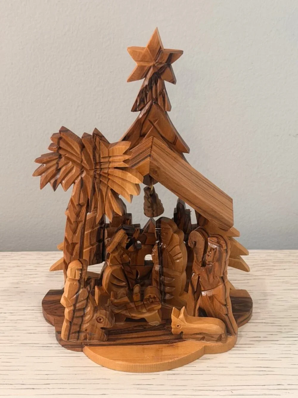 Vintage Olive Wood Nativity Set Handmade Carved in Bethlehem Israel Holy Family